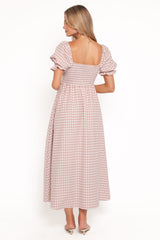 Siun Short Sleeve Midi Dress - Brown Gingham