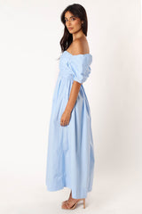 Solana Off Shoulder Midi Dress - Blue