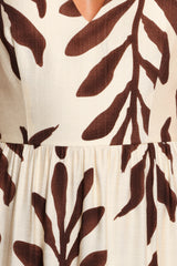 Steele Puff Sleeve Midi Dress - Brown Palm