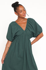 Sullivan Puff Sleeve Maxi Dress - Forest Green