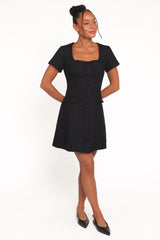 Sutton Mini Dress - Black Tweed