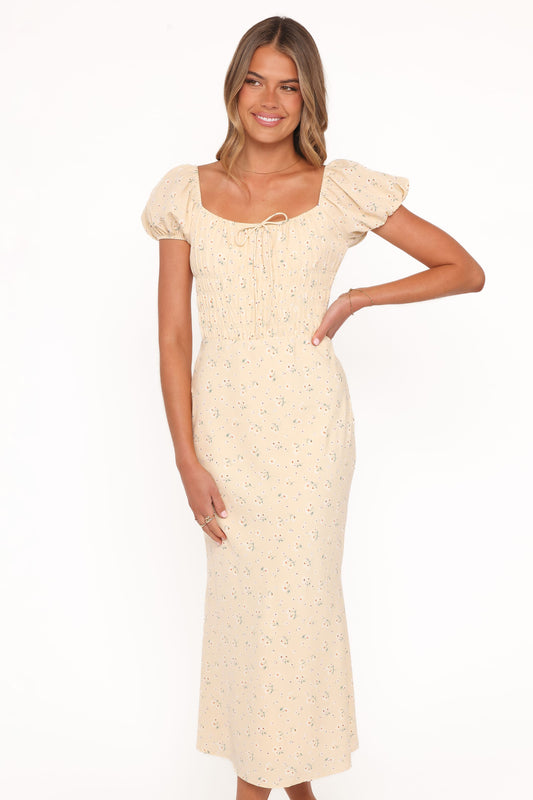 Teigan Midi Dress - Yellow Floral