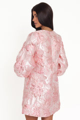 Treloar Long Sleeve Mini Dress - Pink Brocade