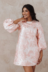 Treloar Long Sleeve Mini Dress - Pink Brocade