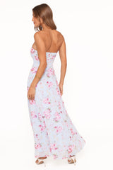 Vegas Strapless Maxi Dress - Blue Floral