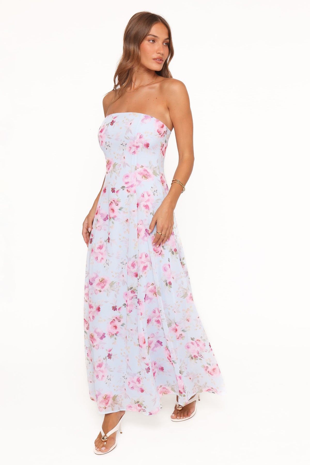 Vegas Strapless Maxi Dress - Blue Floral