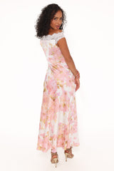 Voss Off Shoulder Lace Maxi Dress - Pink Floral