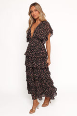 Wendi Ruffle Dress - Black Floral