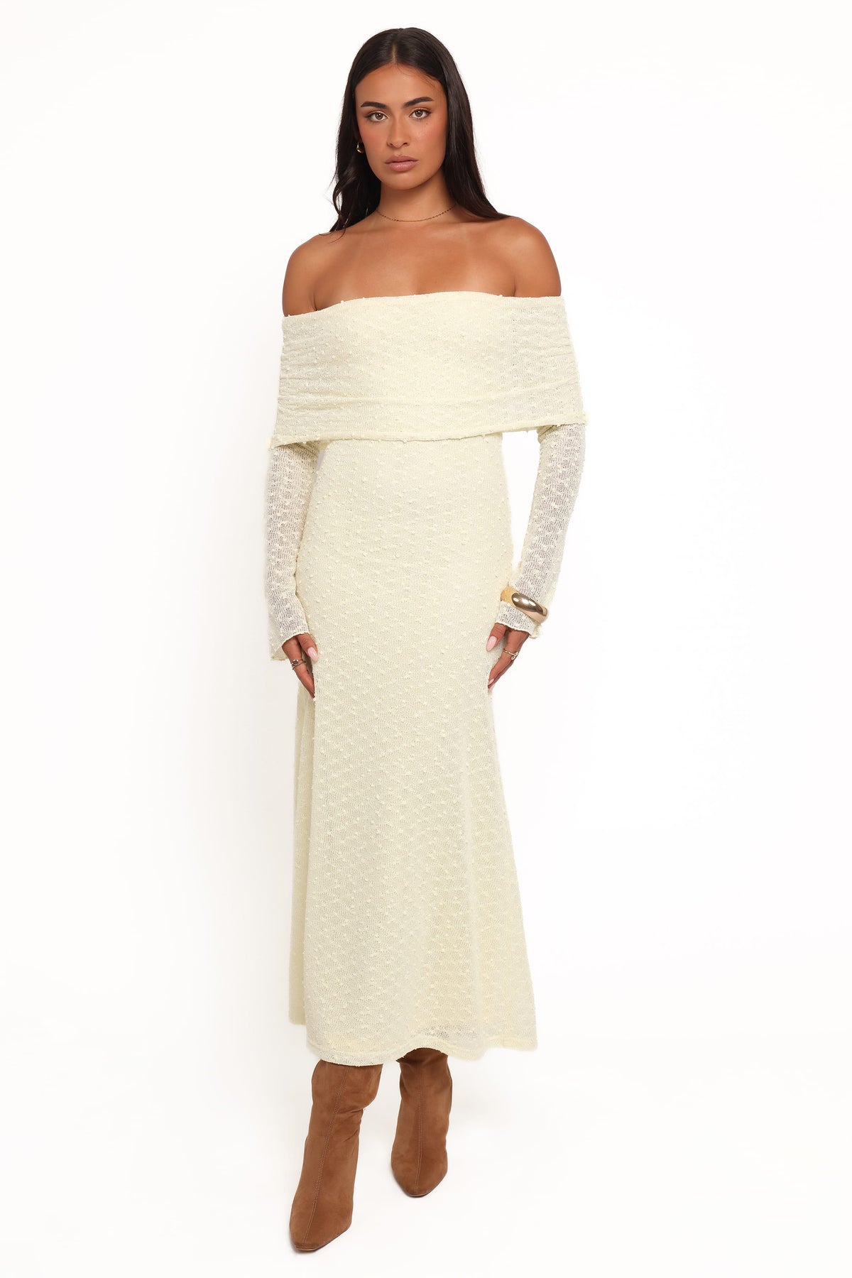 Wilma Off Shoulder Dress - Butter Yellow