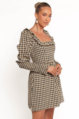 Xenia Mini Dress - Black/Beige Gingham