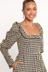Xenia Mini Dress - Black/Beige Gingham