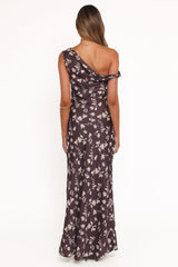 Zafira Midi Dress - Brown Cream Floral