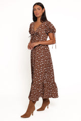 Zina Maxi Dress - Brown Ditsy Floral