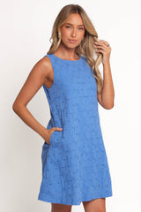 Zita Embroidered A-Line Mini Dress - Cobalt