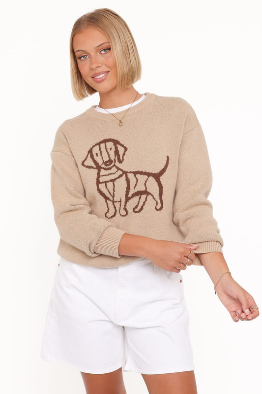 Amber Dachshund Sweater - Beige