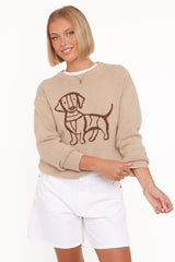 Amber Dachshund Sweater - Beige