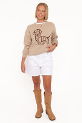 Amber Dachshund Sweater - Beige