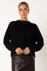 Arlette Textured Knit Sweater - Black