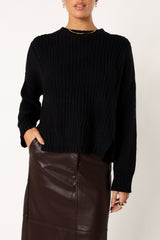 Arlette Textured Knit Sweater - Black