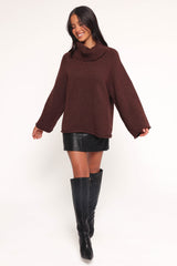 Bindy Cowlneck Knit Sweater - Brown
