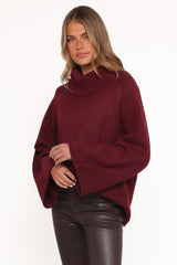 Bindy Cowlneck Knit Sweater - Wine