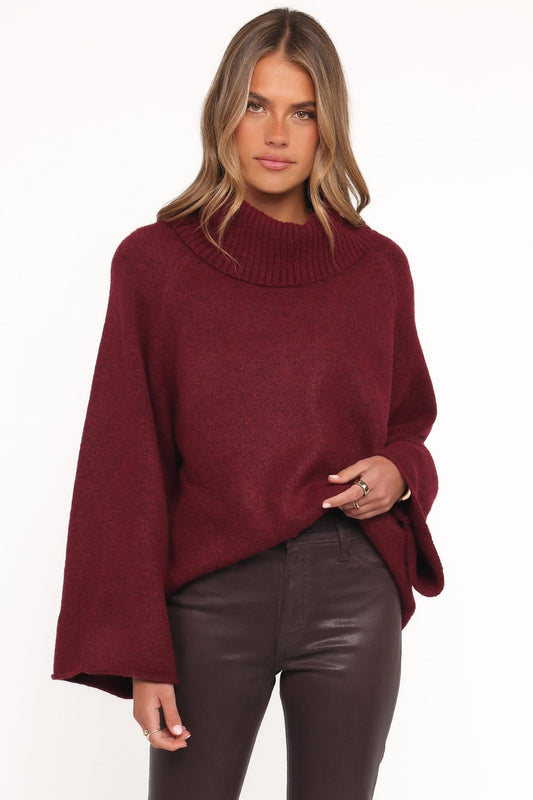 Bindy Cowlneck Knit Sweater - Wine