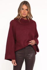 Bindy Cowlneck Knit Sweater - Wine