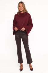 Bindy Cowlneck Knit Sweater - Wine