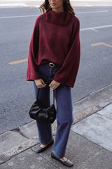 Bindy Cowlneck Knit Sweater - Wine
