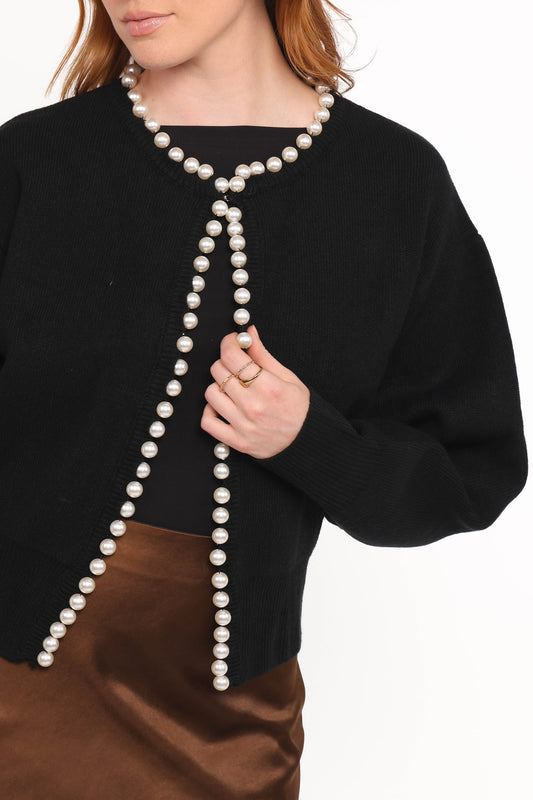Bloom Pearl Knit Cardigan - Black