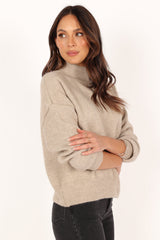 Brianna Mockneck Knit Sweater - Beige