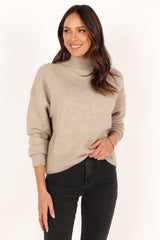 Brianna Mockneck Knit Sweater - Beige