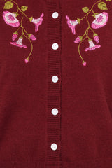 Brittany Placed Embroidery Flower Cardigan - Burgundy