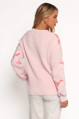 Carrington Bow Print Knit Sweater - Pink