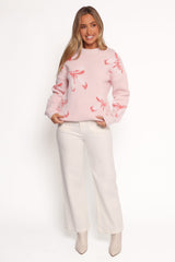 Carrington Bow Print Knit Sweater - Pink