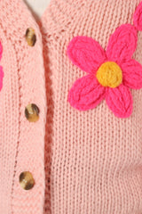 Clementine Flower Embroidered Open Front Cardigan - Pink