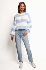 Courtney Thick Stripe Knit Sweater - Blue Cream
