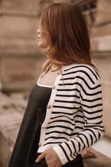 Cynthia Striped Button Front Cardigan - Black/Cream