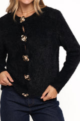 Donna Flower Button Cardigan - Black