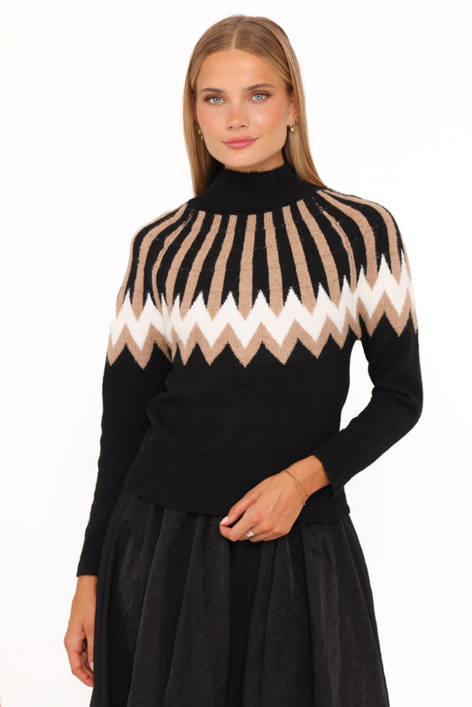 Donner Fairisle Mockneck Sweater - Black
