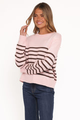 Eleanora Striped Knit Pullover Sweater - Pink