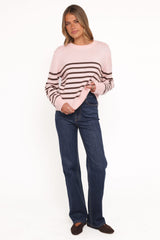 Eleanora Striped Knit Pullover Sweater - Pink