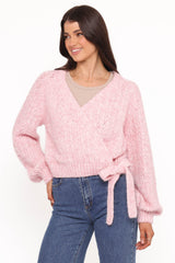 Etta Ballet Wrap Knit Sweater - Pink