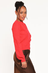 Fauna Tonal Floral Cardigan - Red