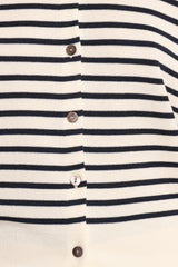 Gavi Button Front Striped Cardigan - Off White/Navy