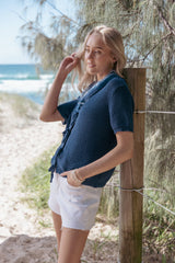 Gemma Short Sleeve Bow Cardigan - Navy