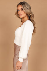 Gia Sweetheart Neck Bell Sleeve Knit Sweater - White