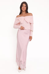 Helene Bow Off Shoulder Knit Sweater - Pink