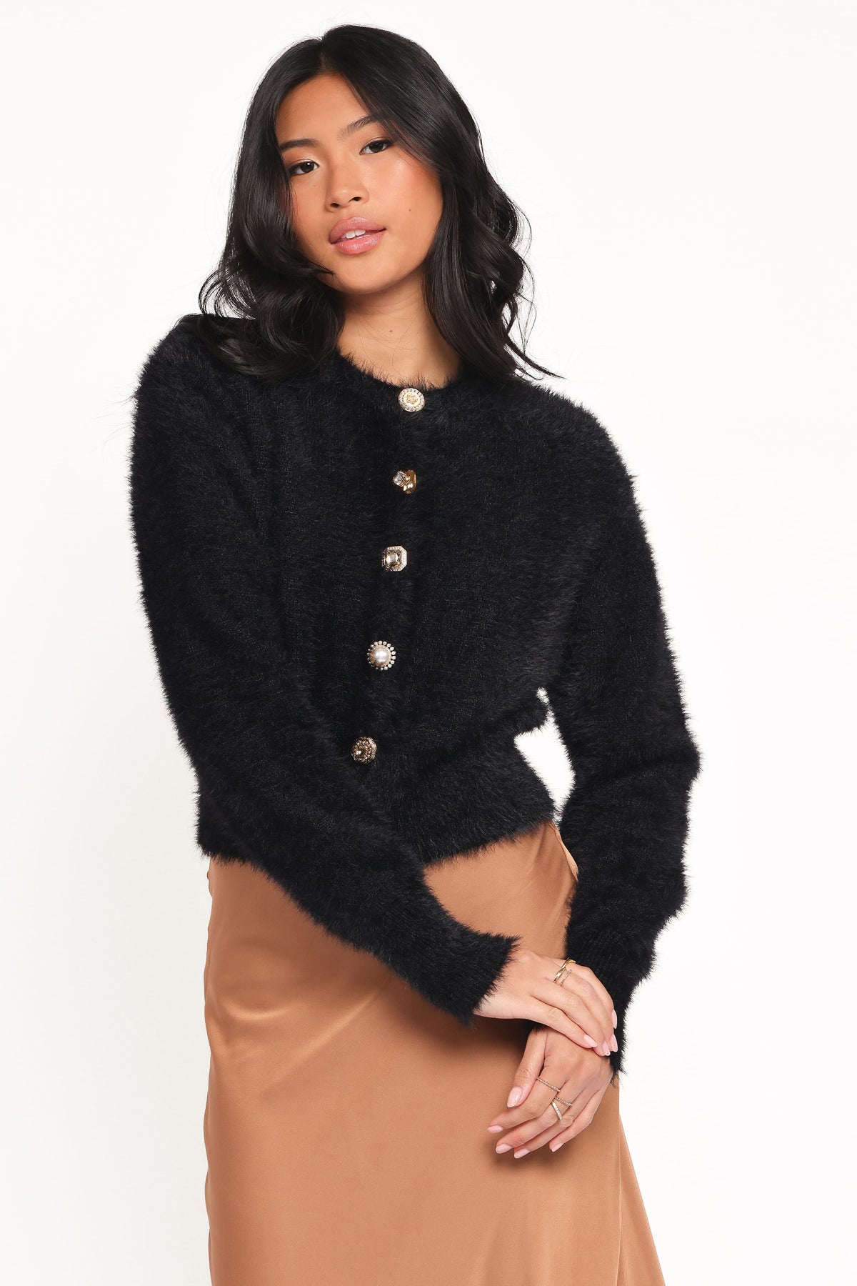 Jintie Vintage Button Cardigan - Black