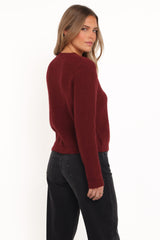 Jones Rosette Cardigan - Burgundy
